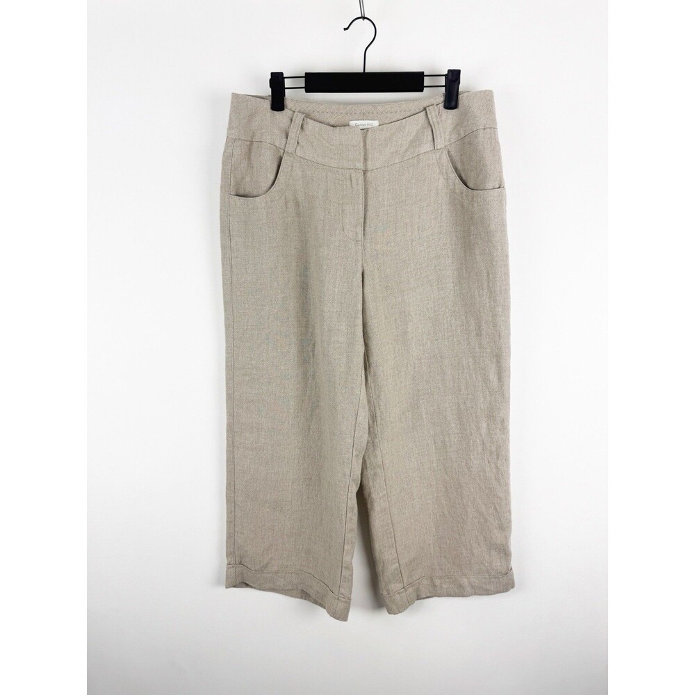 Garnet Hill Women's Wide Leg Cropped Beige Summer 100% Linen Pants Size 8